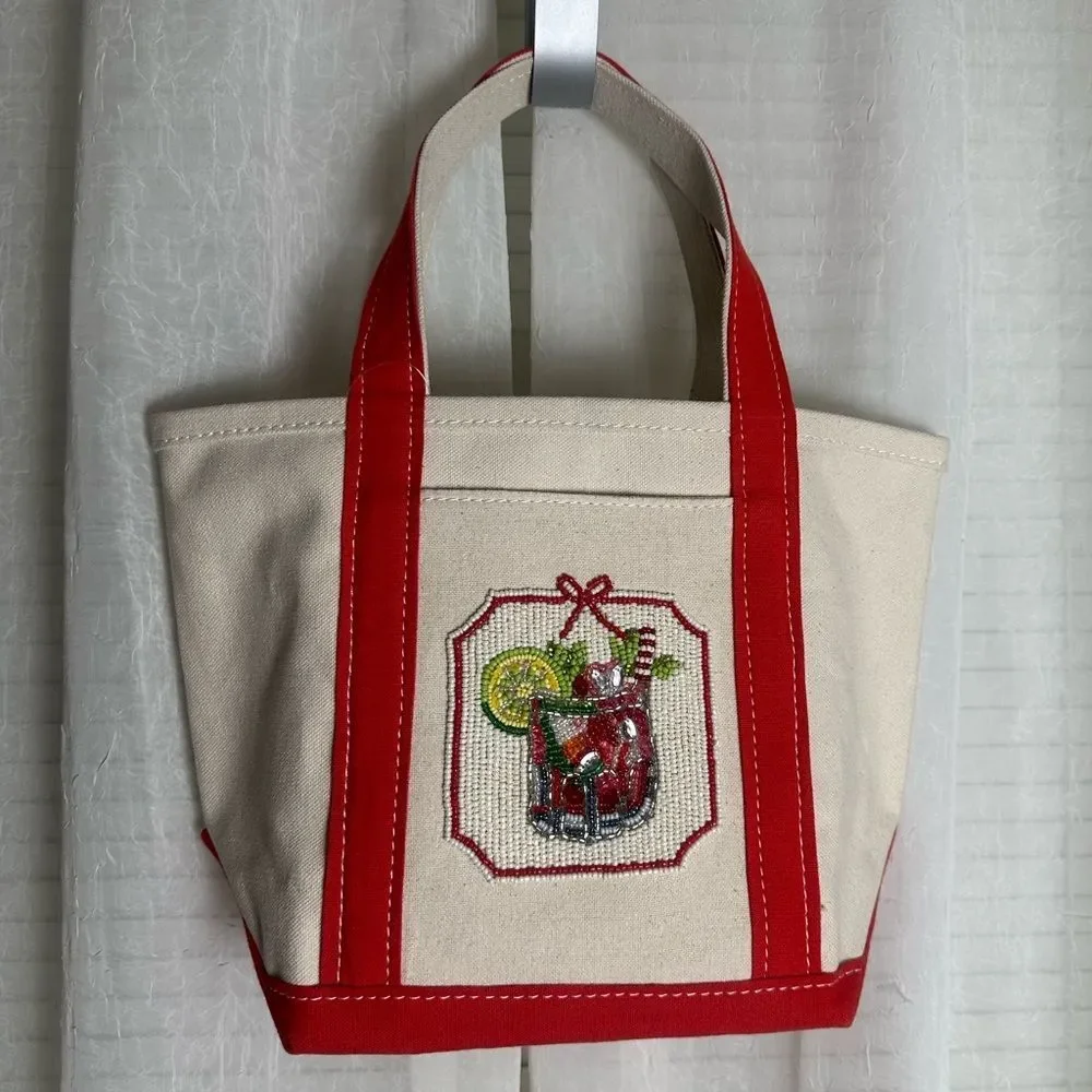 Anthropologie The Hartley Bloody Mary Beaded Cocktail Mini Cotton Canvas Tote - Picture 5 of 16